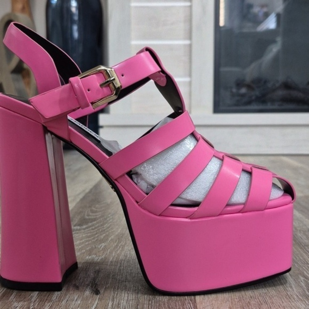 Steve Madden Pink Platform Gladiator Sandals Block Heel Ankle Strap Size 7 - Picture 5 of 8